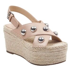 Marc Fisher Beige Espadrille Wedges with Silver Accents